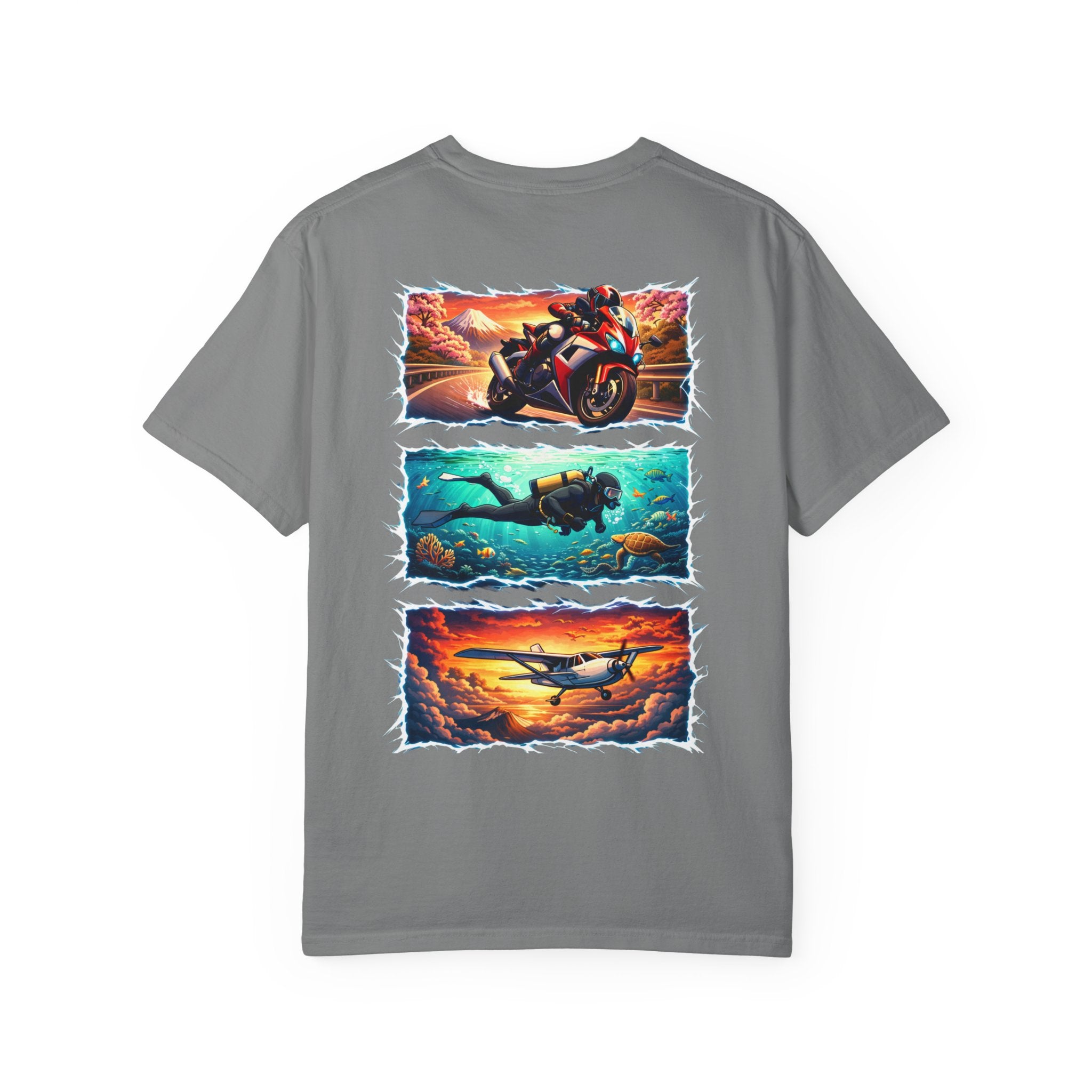 Ride. Dive. Fly. T-Shirt — Adventurer