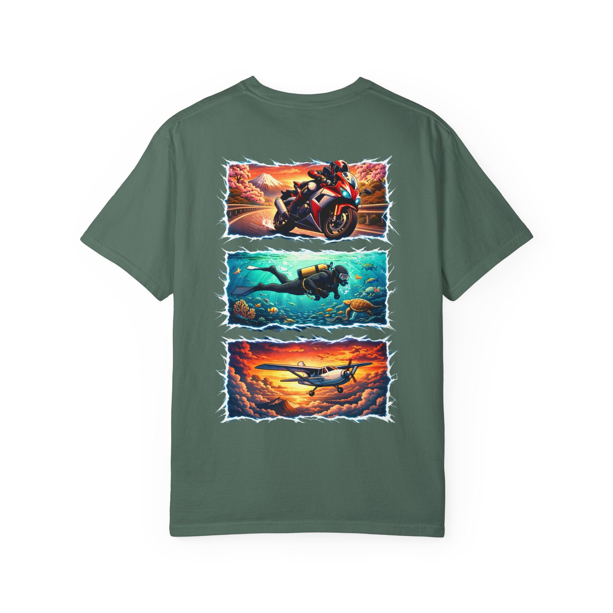 Ride. Dive. Fly. T-Shirt — Adventurer