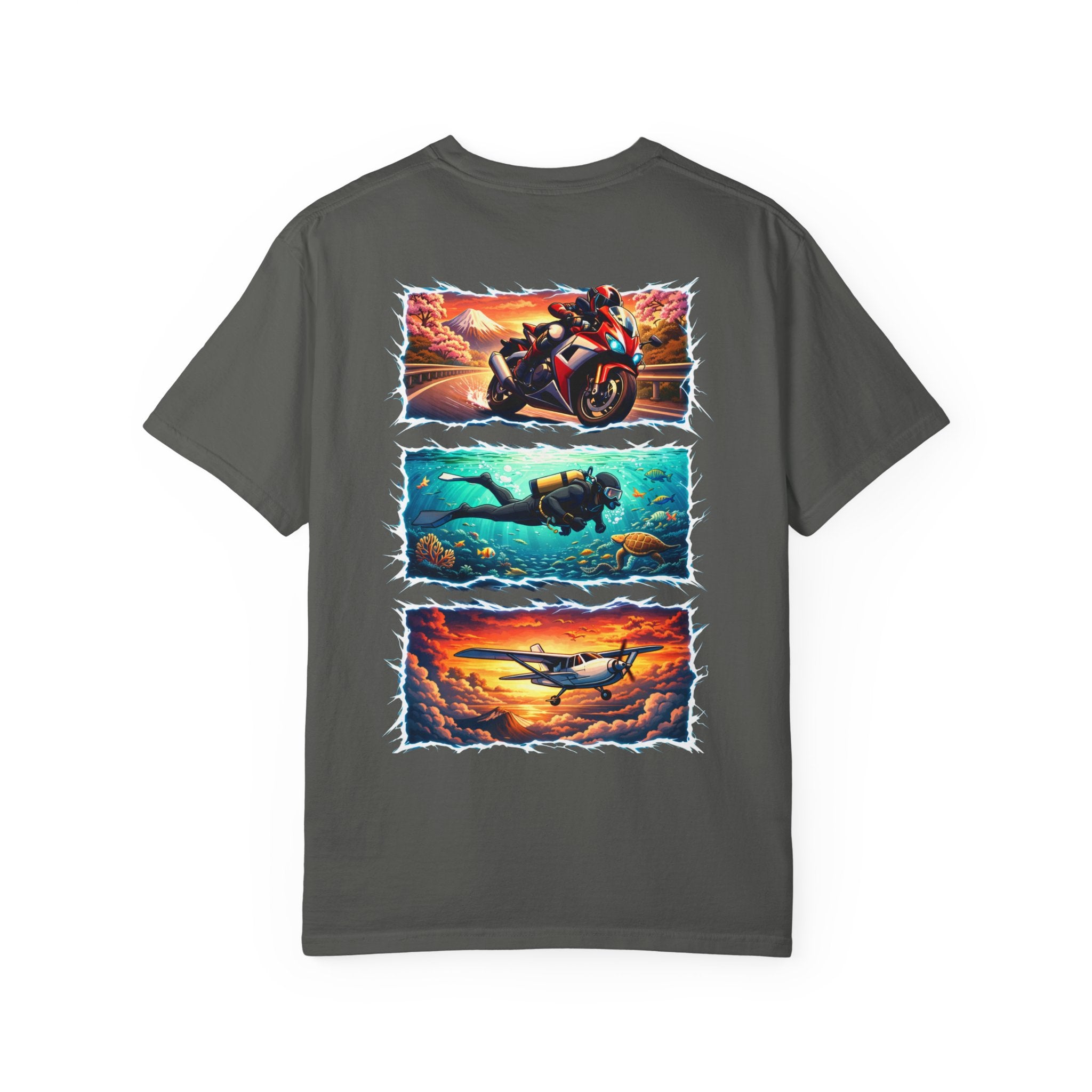 Ride. Dive. Fly. T-Shirt — Adventurer