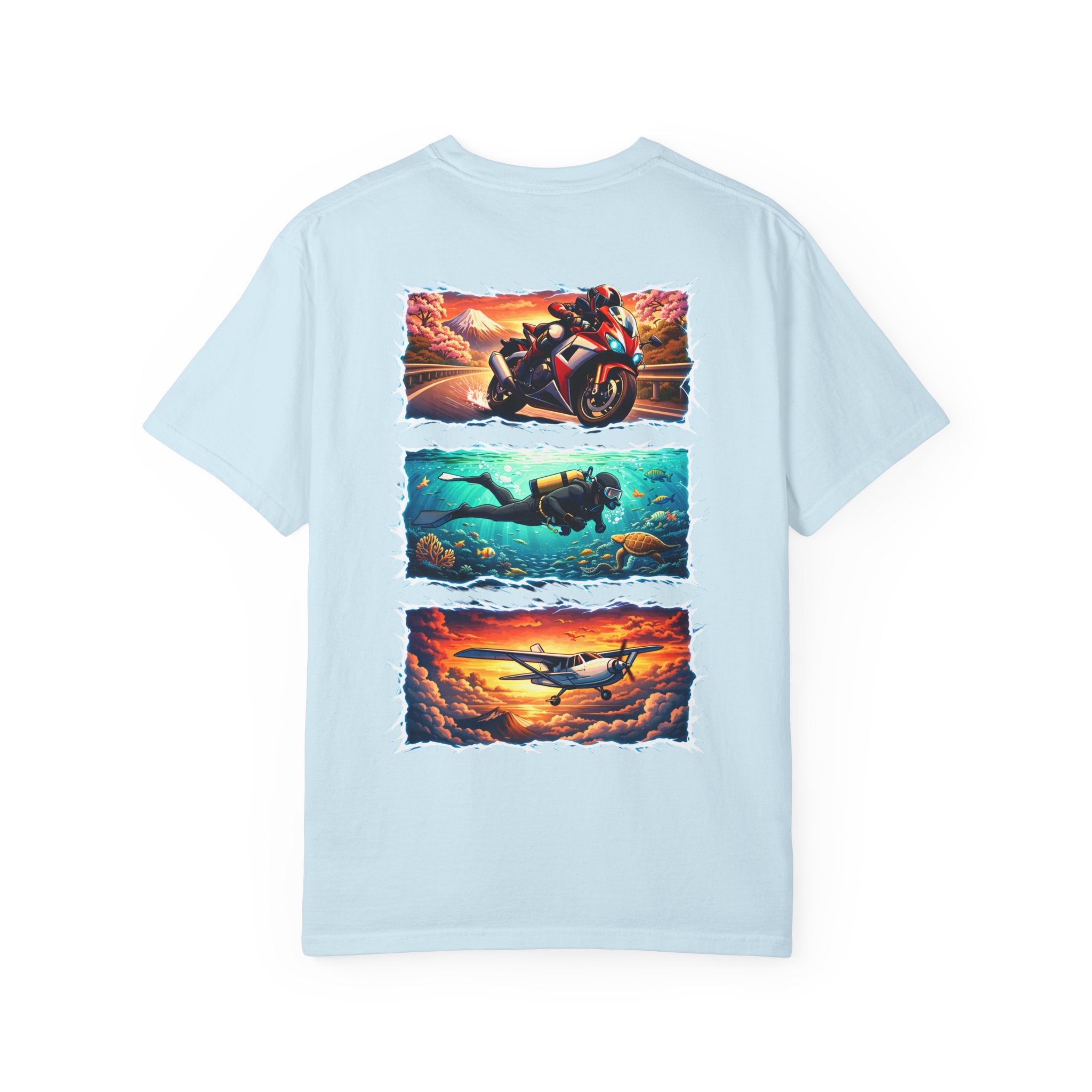 Ride. Dive. Fly. T-Shirt — Adventurer