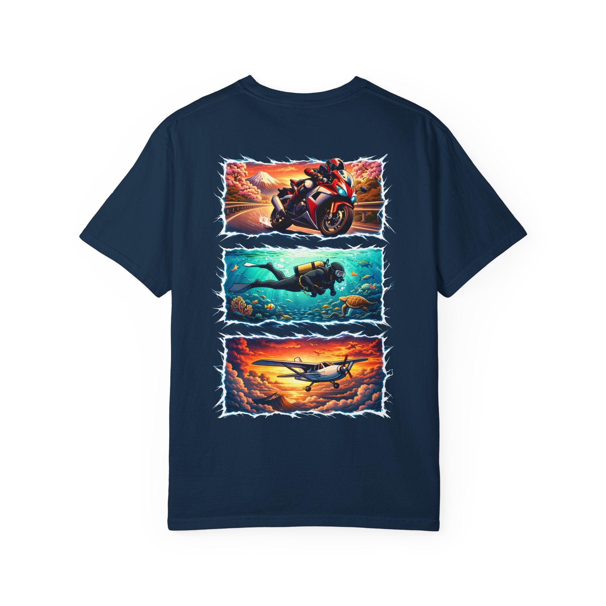 Ride. Dive. Fly. T-Shirt — Adventurer