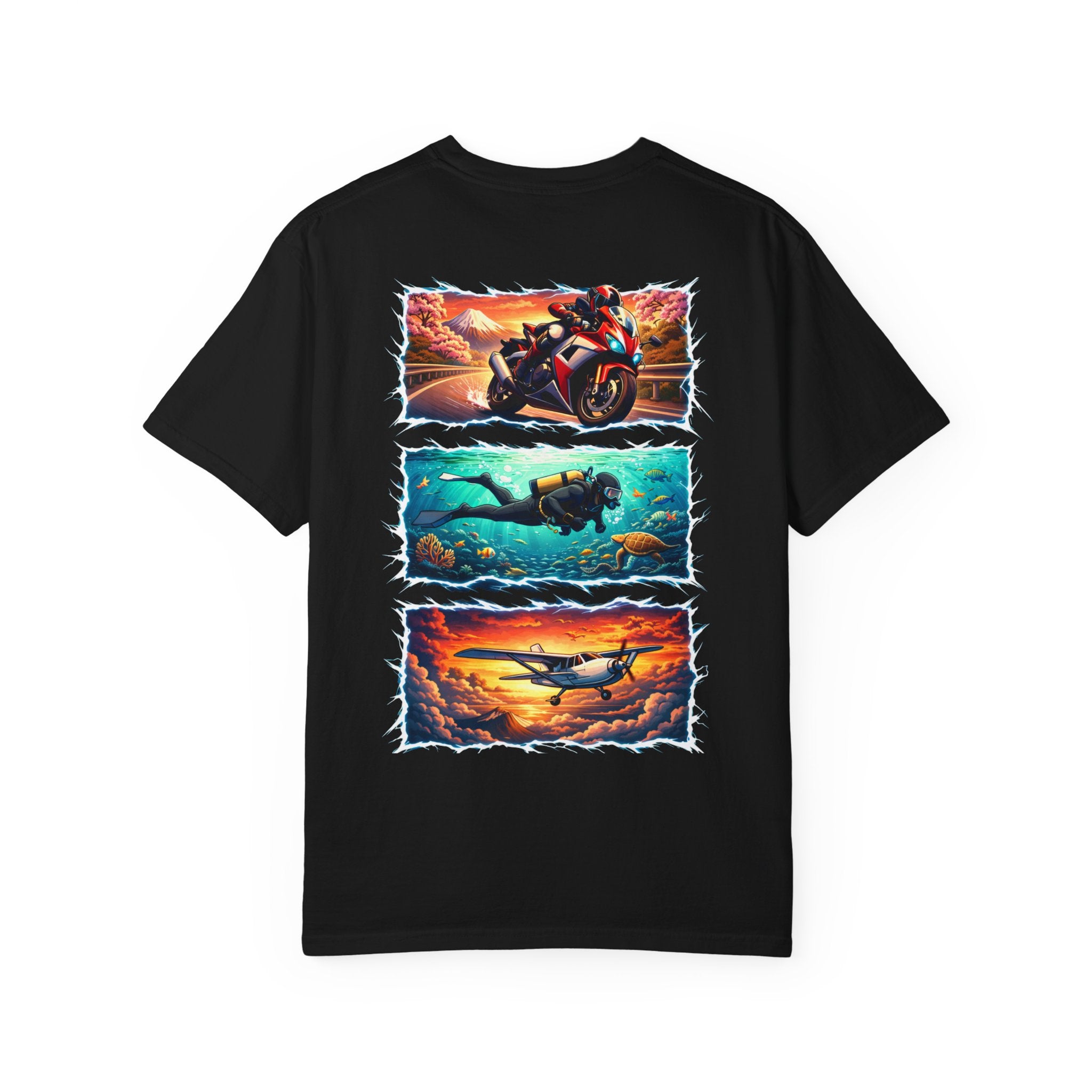 Ride. Dive. Fly. T-Shirt — Adventurer
