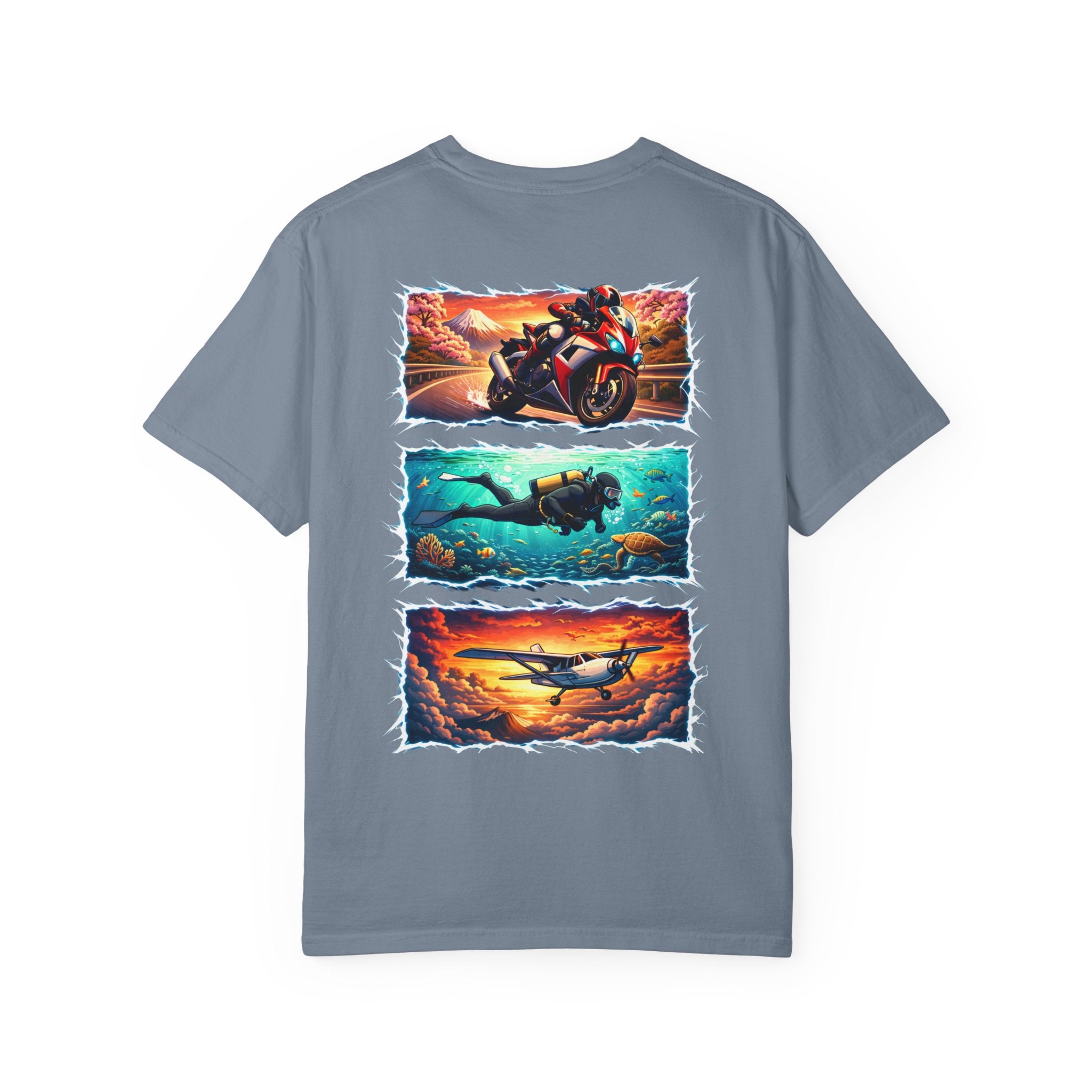 Ride. Dive. Fly. T-Shirt — Adventurer