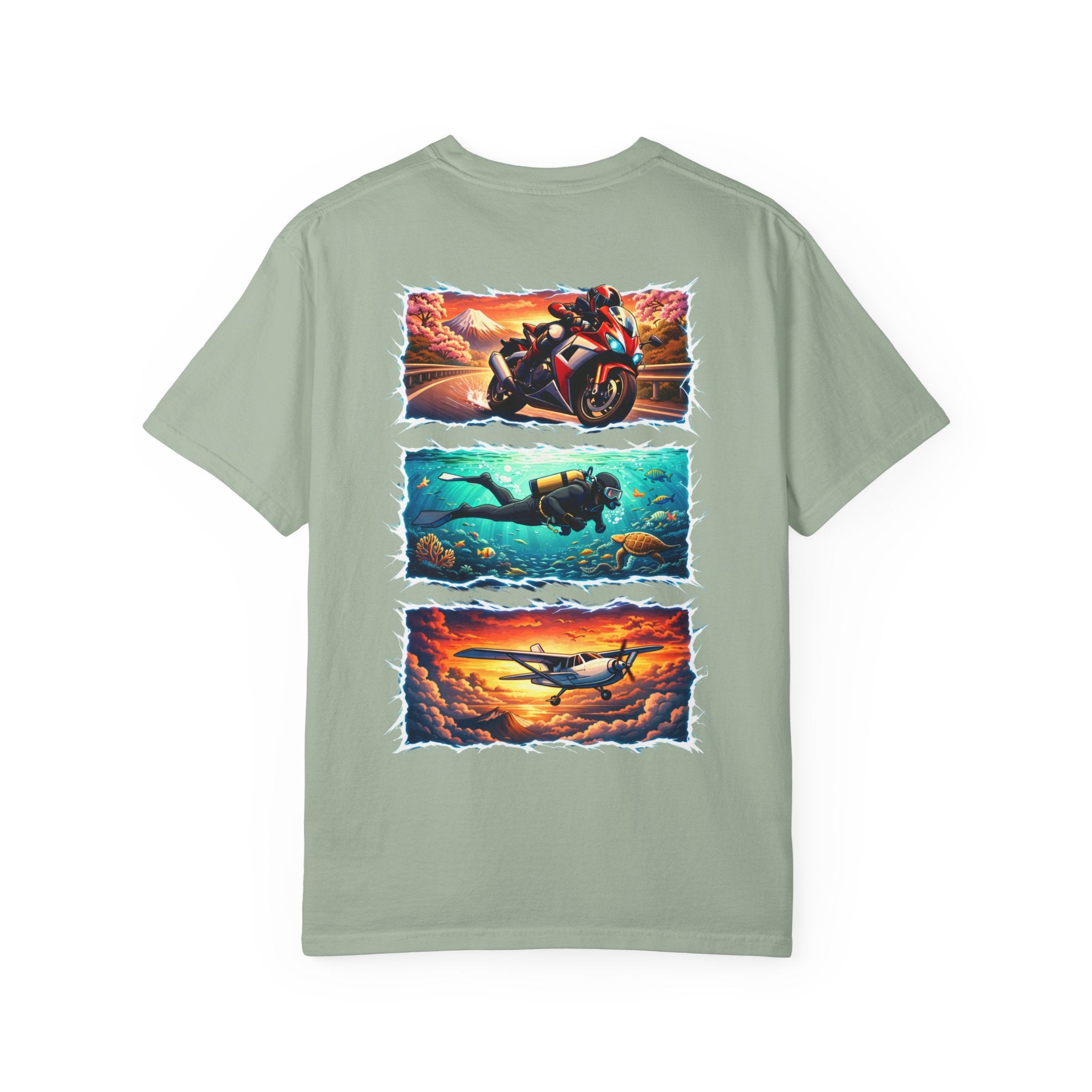 Ride. Dive. Fly. T-Shirt — Adventurer