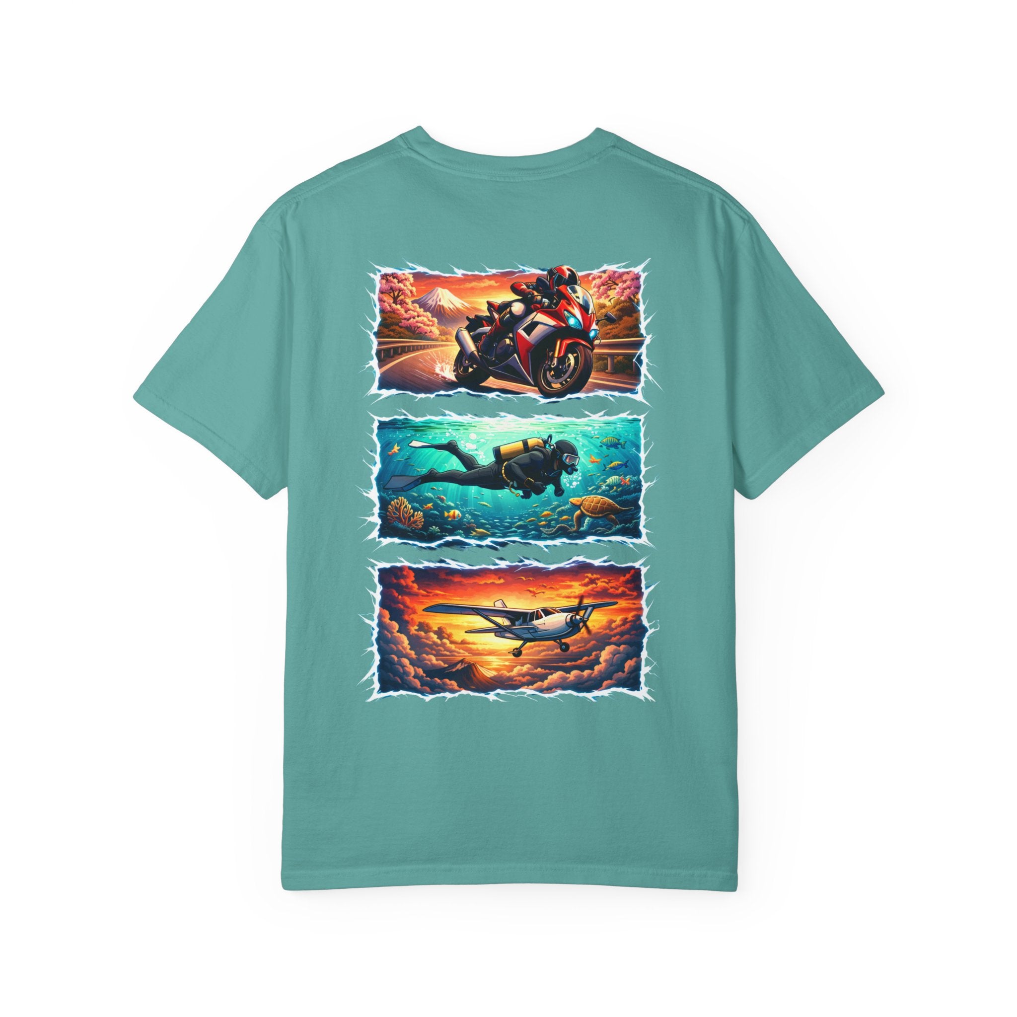 Ride. Dive. Fly. T-Shirt — Adventurer